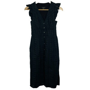 Women's 0 J.Crew Black Eyelet Ruffle Sleeveless Button Front Midi Dress